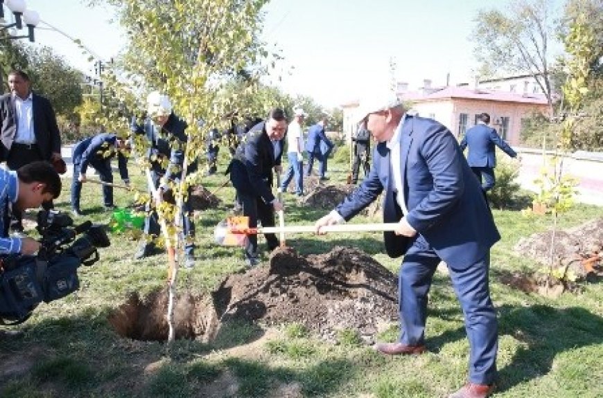 Премьер-министр мен облыс әкімі Түркістандағы аллеяда ағаш отырғызды